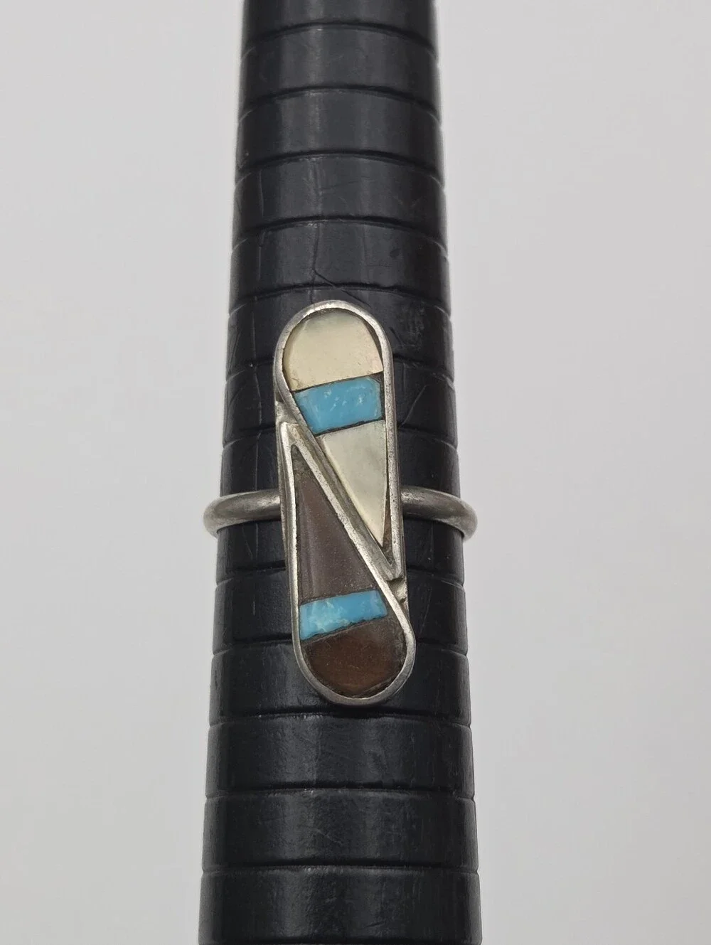 Vintage Zuni Sterling Silver Multi Stone Inlay Ring Size 5.25